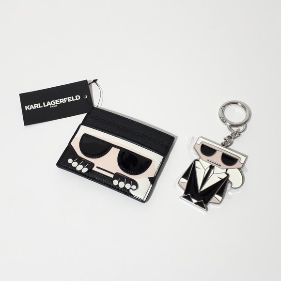 Karl Lagerfeld "Karl" black faux leather card case & keychain bundle - Picture 12 of 13